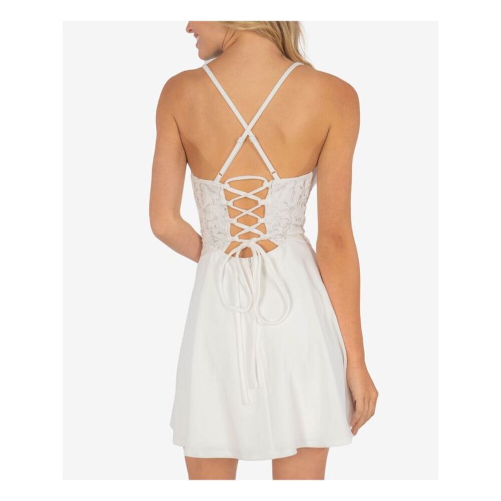 SPEECHLESS Womens White Lined Spaghetti Strap Mini Fit + Flare Dress 7 - Picture 2 of 4